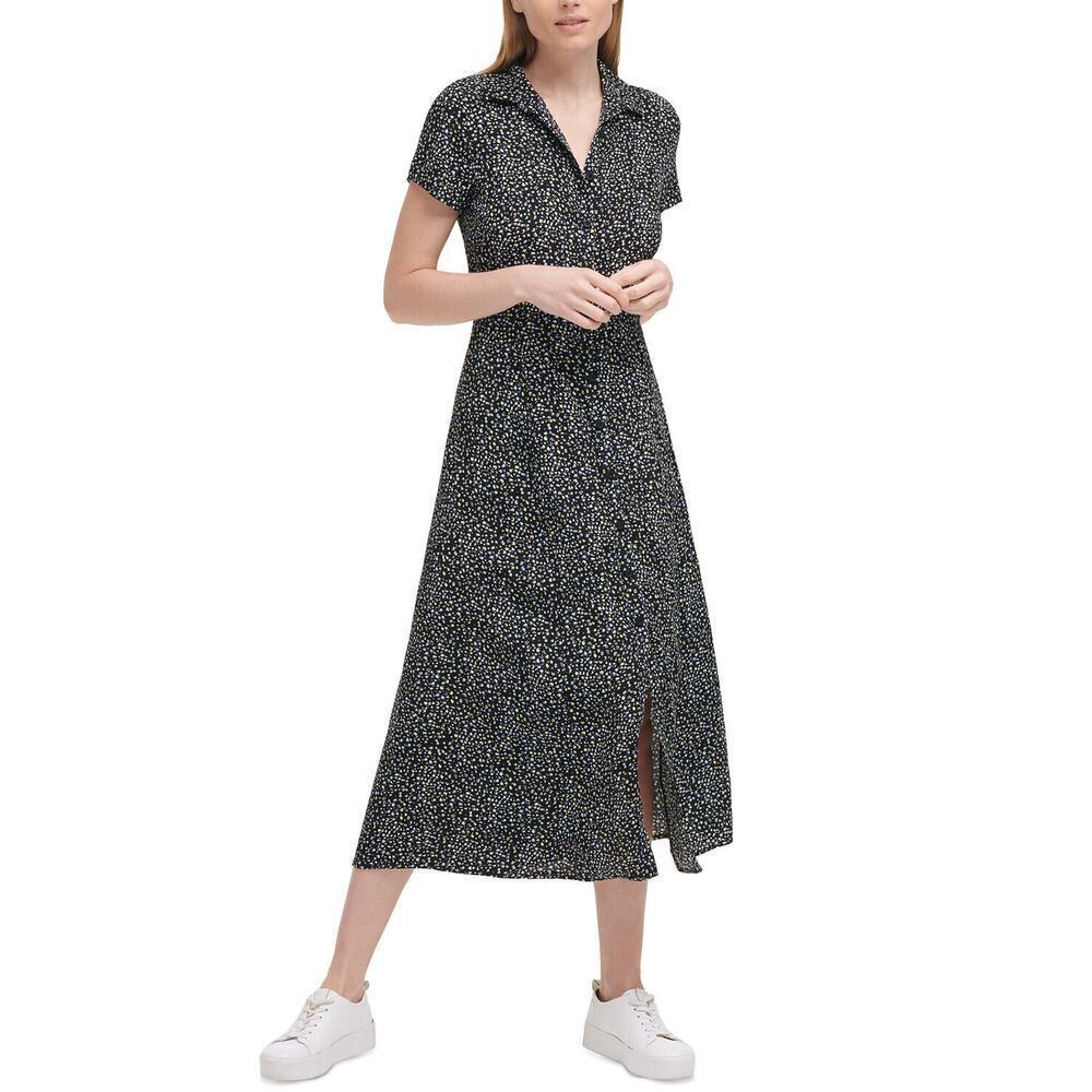 JR154 Calvin Klein Jeans Printed Crepe Shirtdress Size Large - Picture 2 of 4